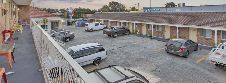 Dedicated parking for each room is available at Buccaneer Motel Long Jetty NSW.
